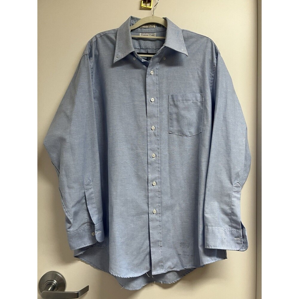 Vintage 90s Cambridge Hall Shirt Mens Size 16.5 L Made in USA Sky Blue